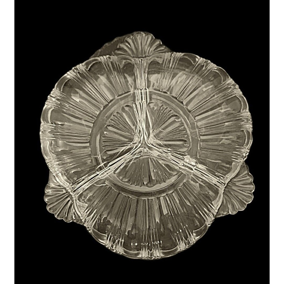 Depression Hazel Atlas 572 Clear Press Glass Divided Serving Dish Vintage - Picture 4 of 4